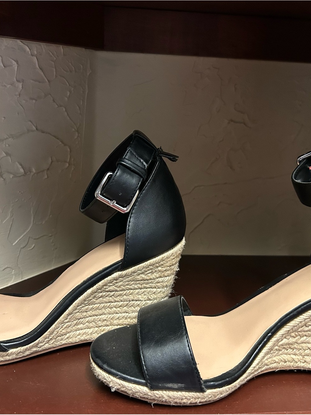 Black Espadrille Wedge Sandals with Ankle Strap